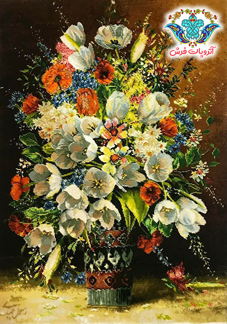 تابلو فرش طرح گل و گلدان